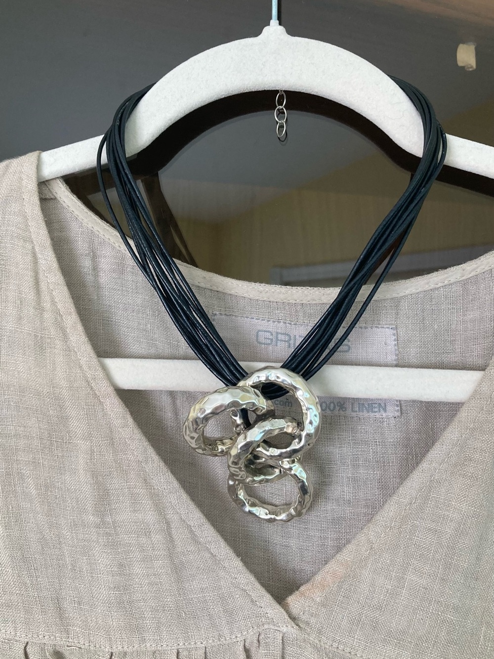 Bay Ami electroform 925 silver and leather necklace